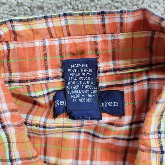 Ralph Lauren Button Down Shirt Boys L 16-18 Orange Plaid Cotton Classic Fit - Picture 4 of 12